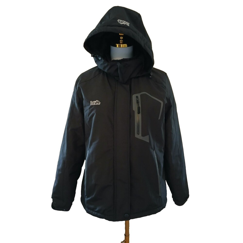 Pooluly Women's Ski Jacket Hooded Warm Winter Coat Size Small Black